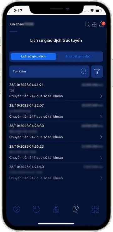 Bước 2: Hiển thị lịch sử giao dịch » Ấn vào giao dịch cần kiểm tra